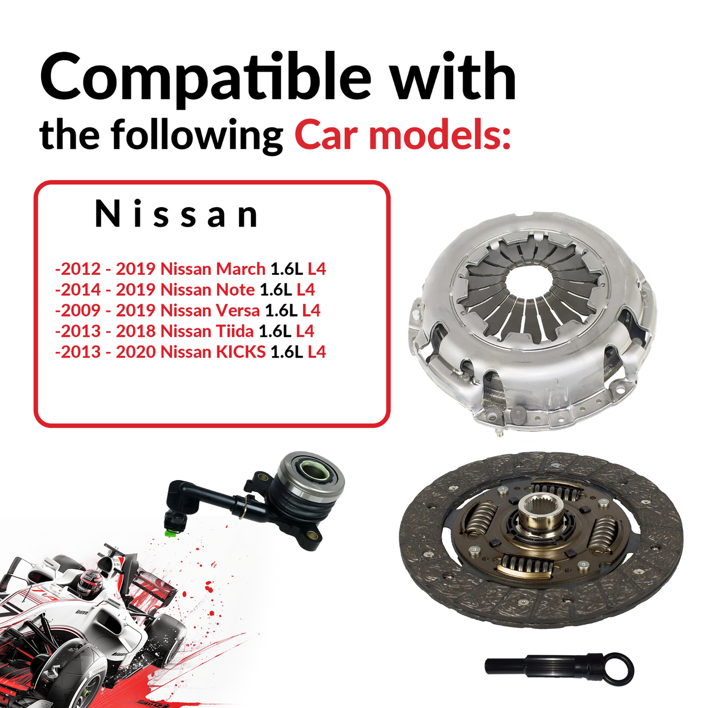 Clutch and Slave Kit for 09-17 Nissan Versa Tiida March Note 1.6L 4 Cyl Gas SOHC