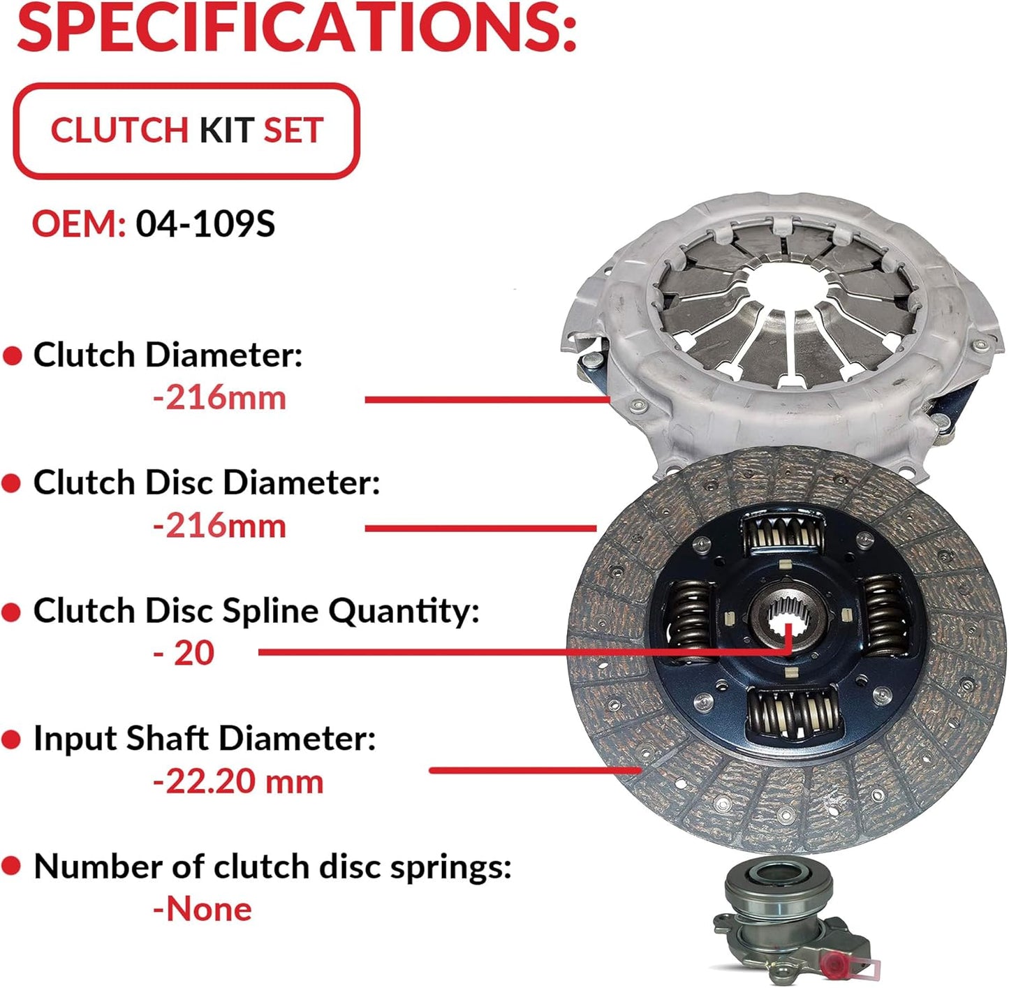 Clutch Kit With Slave Cylinder Compatible With Sx4 Base Crossover LE Sport JLX JX Sportback Sedan 2007-2010 2.0L l4 GAS DOHC Naturally Aspirated